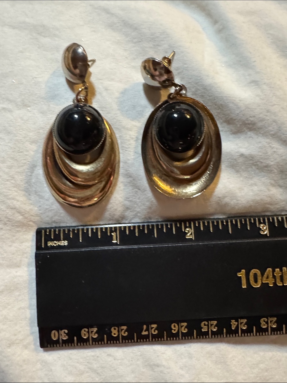 Goldtone & Black Stone Post Drop Earrings - Picture 4 of 4